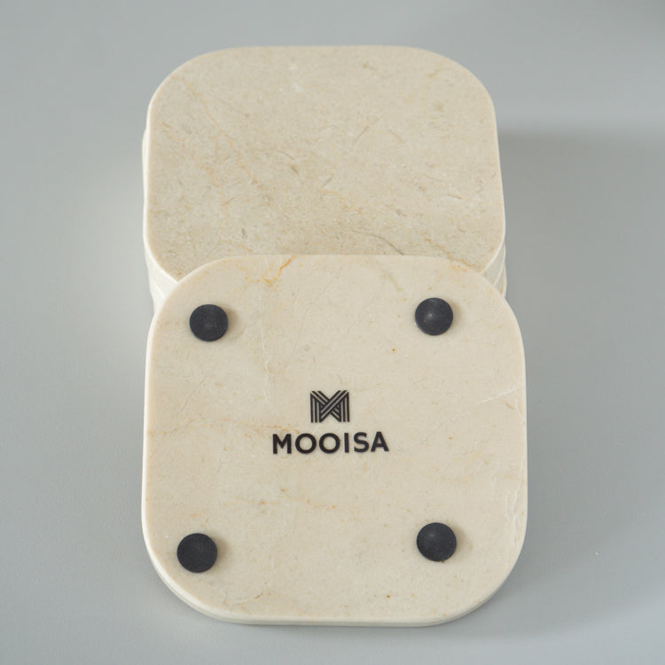 Mooisa marmeren onderzetters organisch beige 10 cm