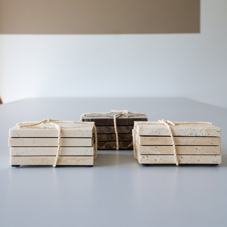 Mooisa marmeren onderzetters vierkant travertine 10 cm