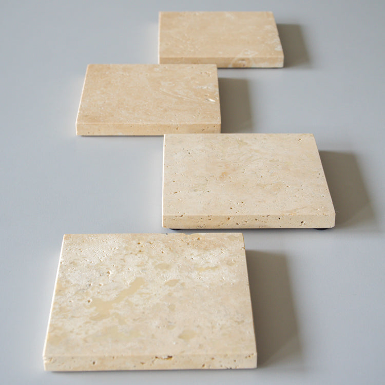 Mooisa marmeren onderzetters vierkant travertine 10 cm