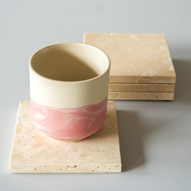 Mooisa marmeren onderzetters vierkant travertine 10 cm