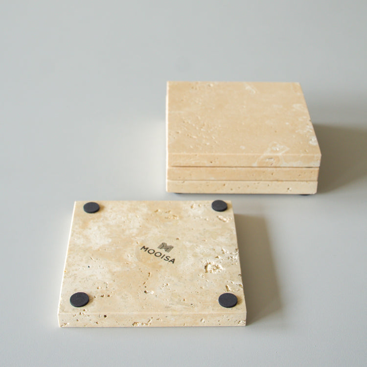 Mooisa marmeren onderzetters vierkant travertine 10 cm