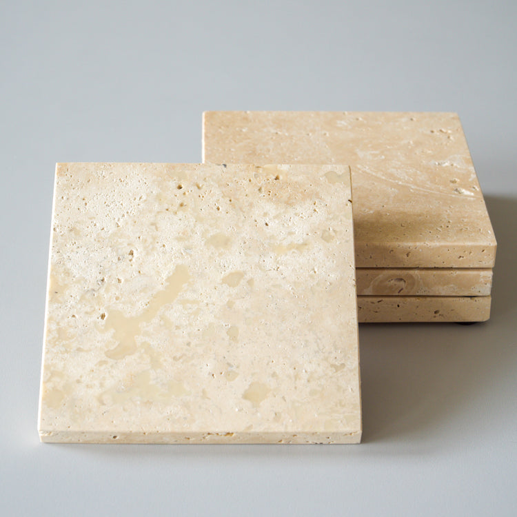 Mooisa marmeren onderzetters vierkant travertine 10 cm