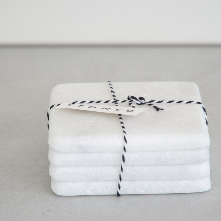 Stoned marmeren onderzetters wit 10 x 10 cm