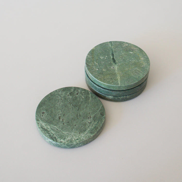 Stoned marmeren onderzetters groen 10 cm