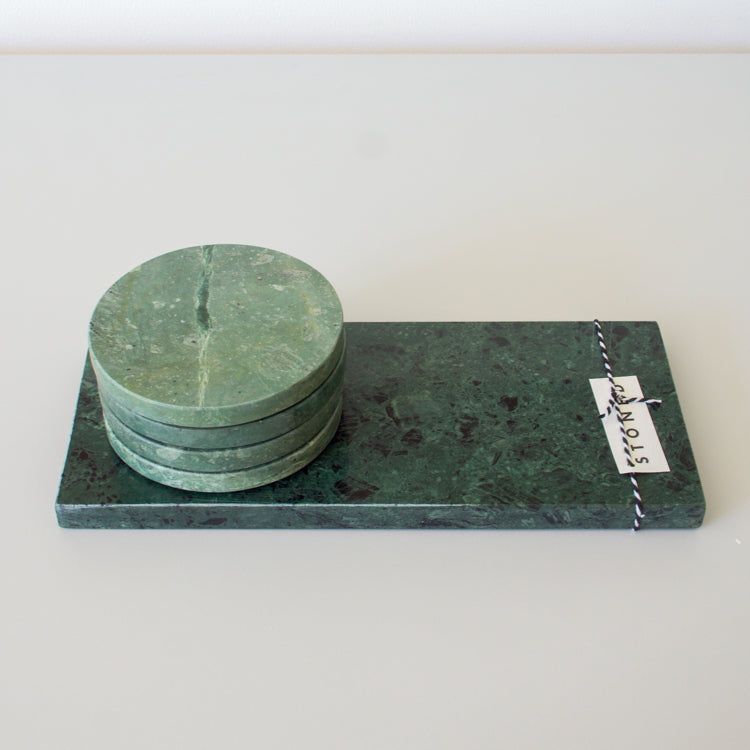 Stoned marmeren onderzetters groen 10 cm
